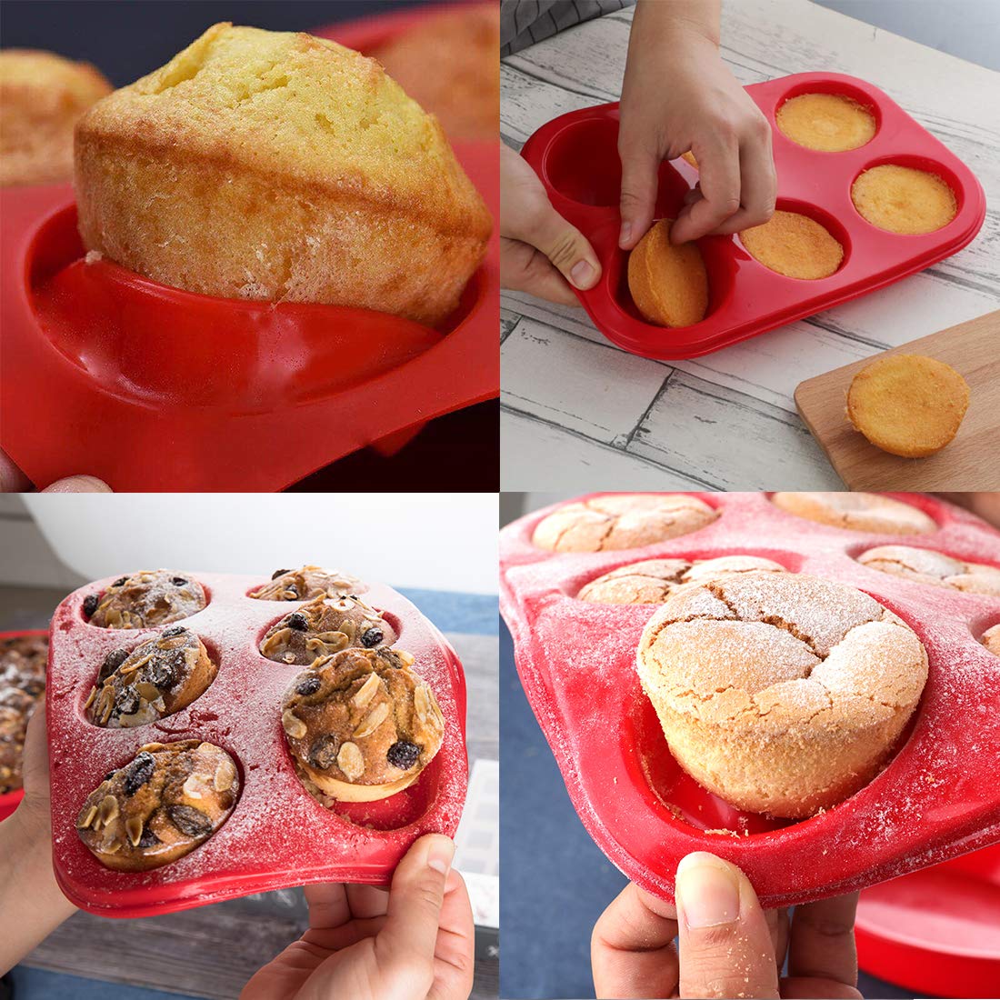 Aokinle Silicone Muffin Pan, European LFGB Silicone Cupcake Baking Pan, 6 Cup Muffin, Non-Stick Muffin Tray, Egg Muffin Pan, Food Grade Muffin Molds, BPA Free Muffin Tins Red