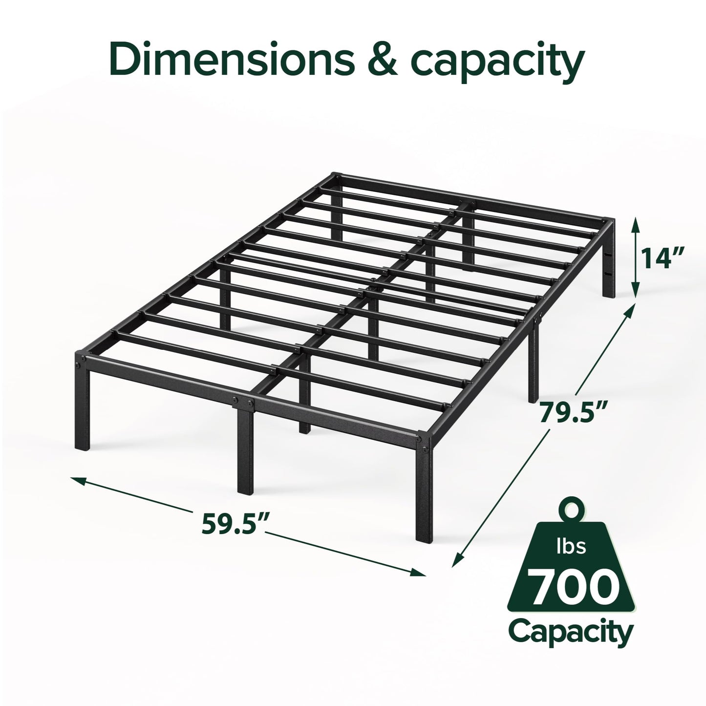 ZINUS 14 Inch Elias Metal Platform Bed Frame, Steel Support, No Box Spring Needed, Easy Assembly, Queen