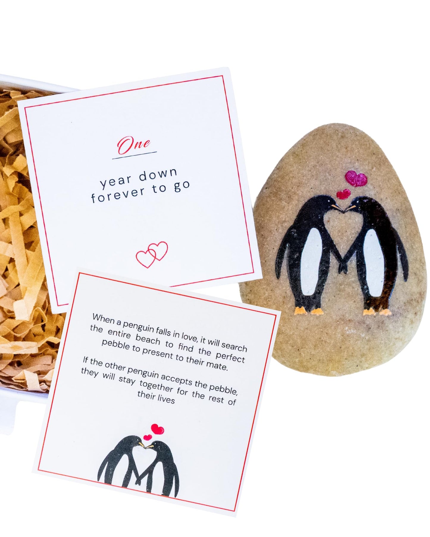 PureRejuva 1 Year Anniversary for Boyfriend or Girlfriend - Penguin Pebble Gift- First Wedding Anniversary for Husband or Wife - One Year Together Keepsake