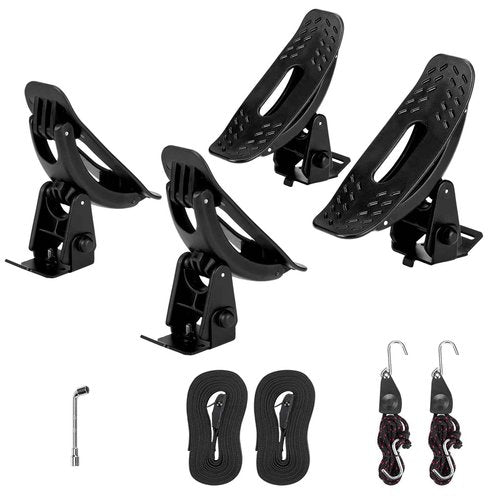 BougeRV T-Slot Kayak Roof Rack Saddles, Only Fits for Auto Cross Bars with T-Track to Carrier Kayak Paddle Board Surfboard with Tie Down Straps Ratchet Strap,150LBS Load Capacity(2 Pairs)