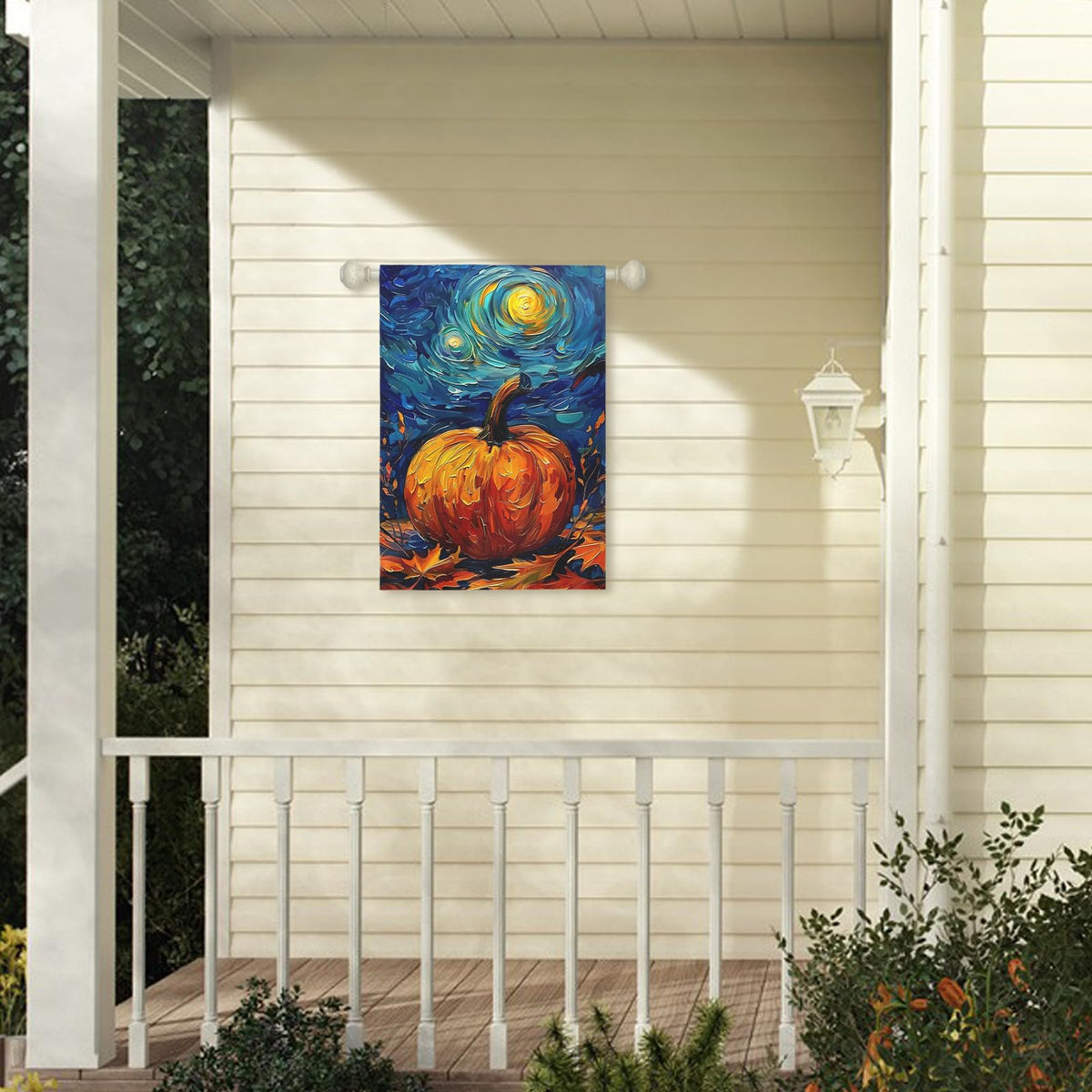 Dacawin Fall Garden Flag Pumpkin Maple Leaf Yard Flags Van Gogh Wall Banners Art Starry Night Sky Moon Garden Flags Autumn Harvest Thanksgiving House Banner for Patio Farmhouse Outdoor 28 x 40 Inch