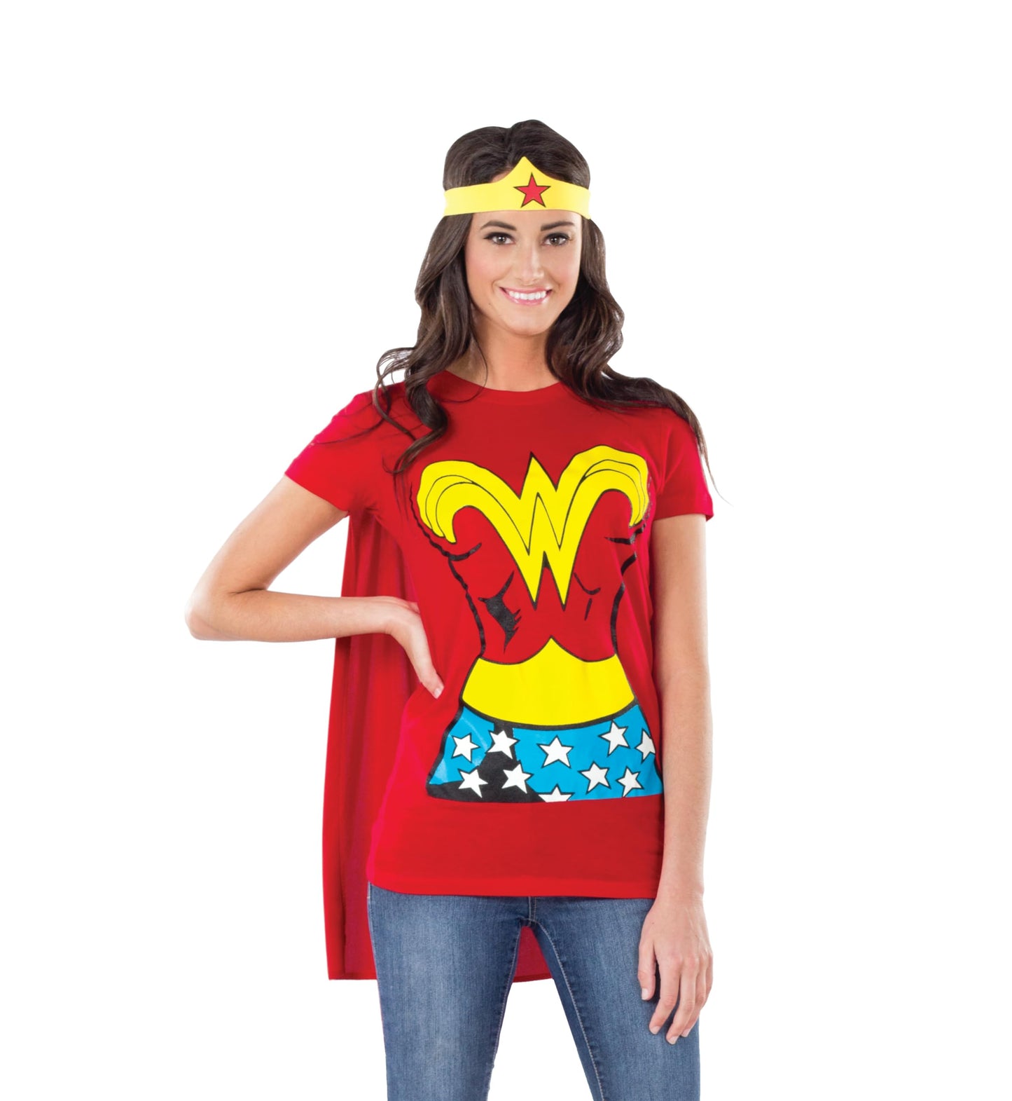 Rubies DC Comics: Wonder Woman Costume T-Shirt With Cape And Headband for Adults, Women's Medium