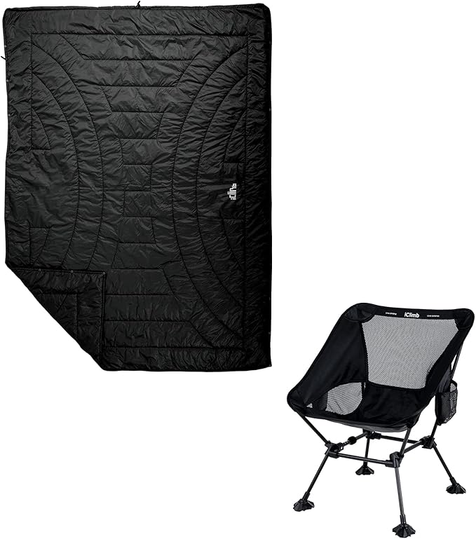 iClimb 1 3M Thinsulate Insulation Warm Blanket and 1 Anti-Sinking Large Feet Chair Bundle, Ultralight Compact for Single A...