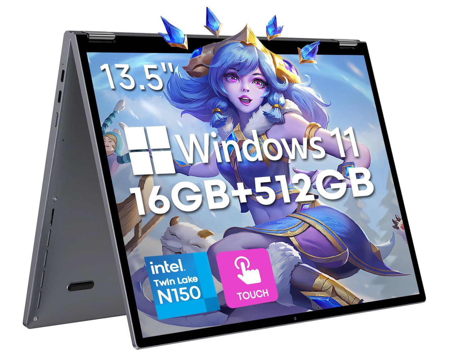Chuwi Freebook 2-In-1 Laptop 13.4  , 16Gb Lpddr5 Ram 512Gb Ssd, Intel N150(Up To 3.6Ghz), Fhd 2520 * 1680, 2Tb Ssd Expand, Win