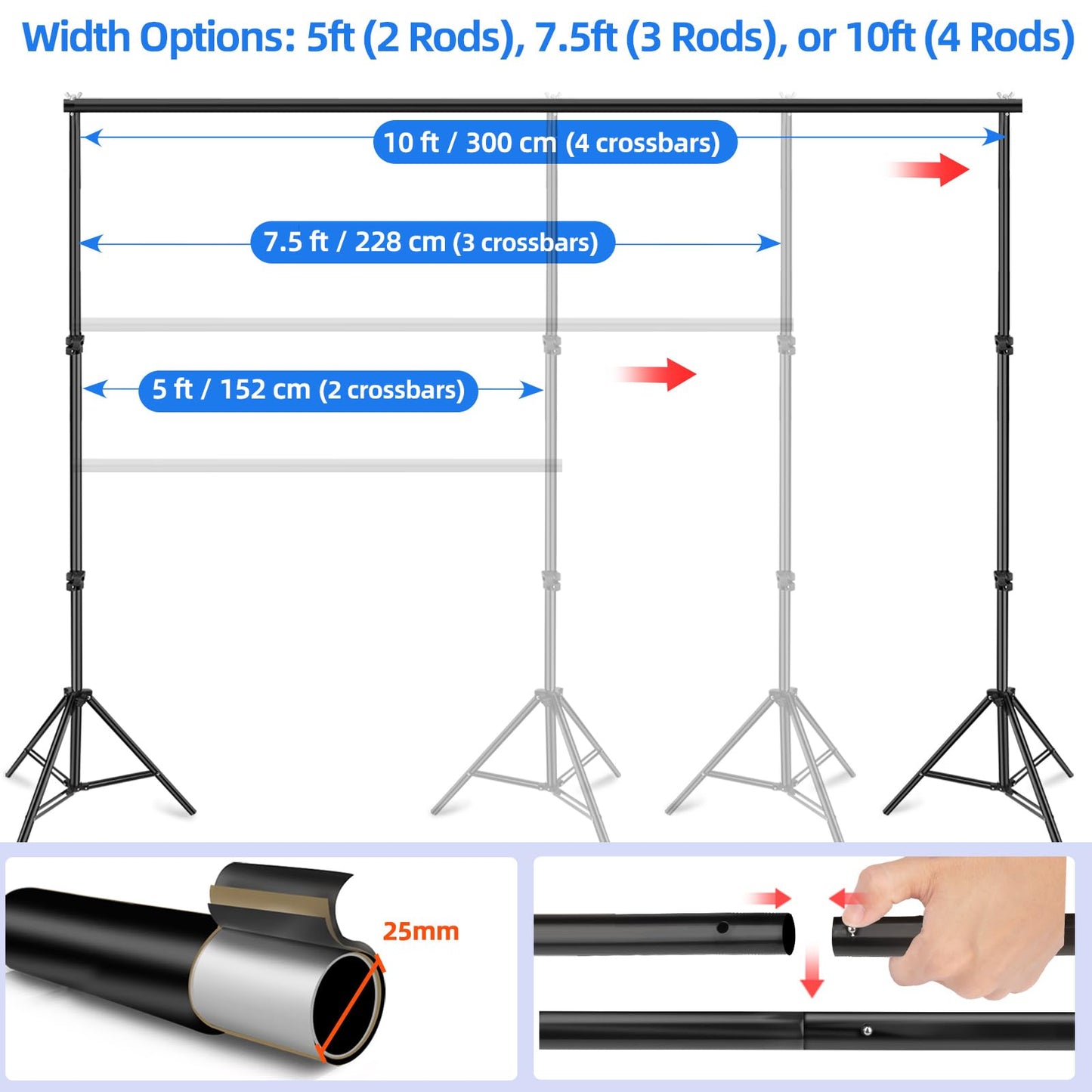 Hemmotop Photo Backdrop Stand, 10x7 ft Background Stand for Photoshoot, Adjustable Backdrops Support kit with Carry Bag for Parties, Photography, Projector Screen, Wedding, Decoration, Balloons