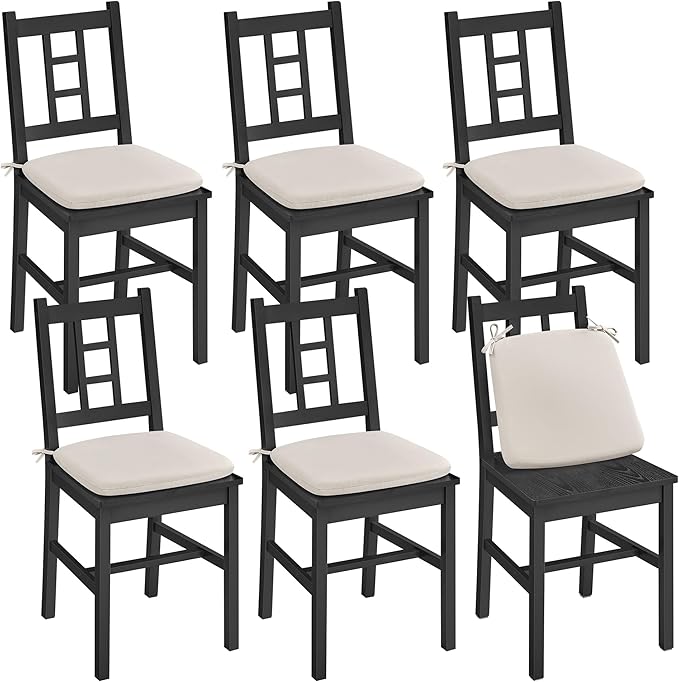 VASAGLE Wooden Dining Chairs, Set of 6, Kitchen and Dining Room Chairs, Removable Cushion, Curved Back, Each Supports 264 lb, Ebony Black UKDC150B16