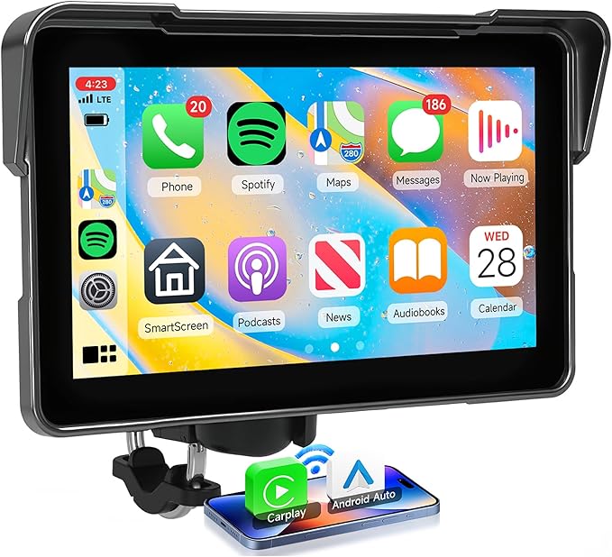KYNNT 7 Inch Wireless Motorcycle Carplay GPS Navigation System with Wireless Carplay Android Auto, Portable Moto Car Play ...