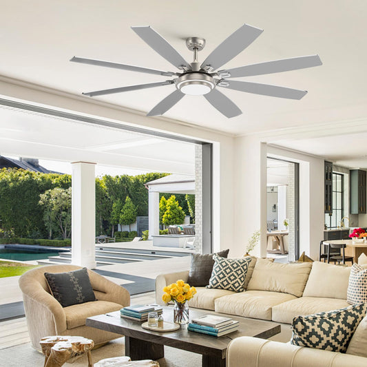 72 Inch Large Ceiling Fans With Lights And Remote Control, Modern Nickel Ceiling Fan With Quiet Reversible Dc Motor, Timer, 6 Sp