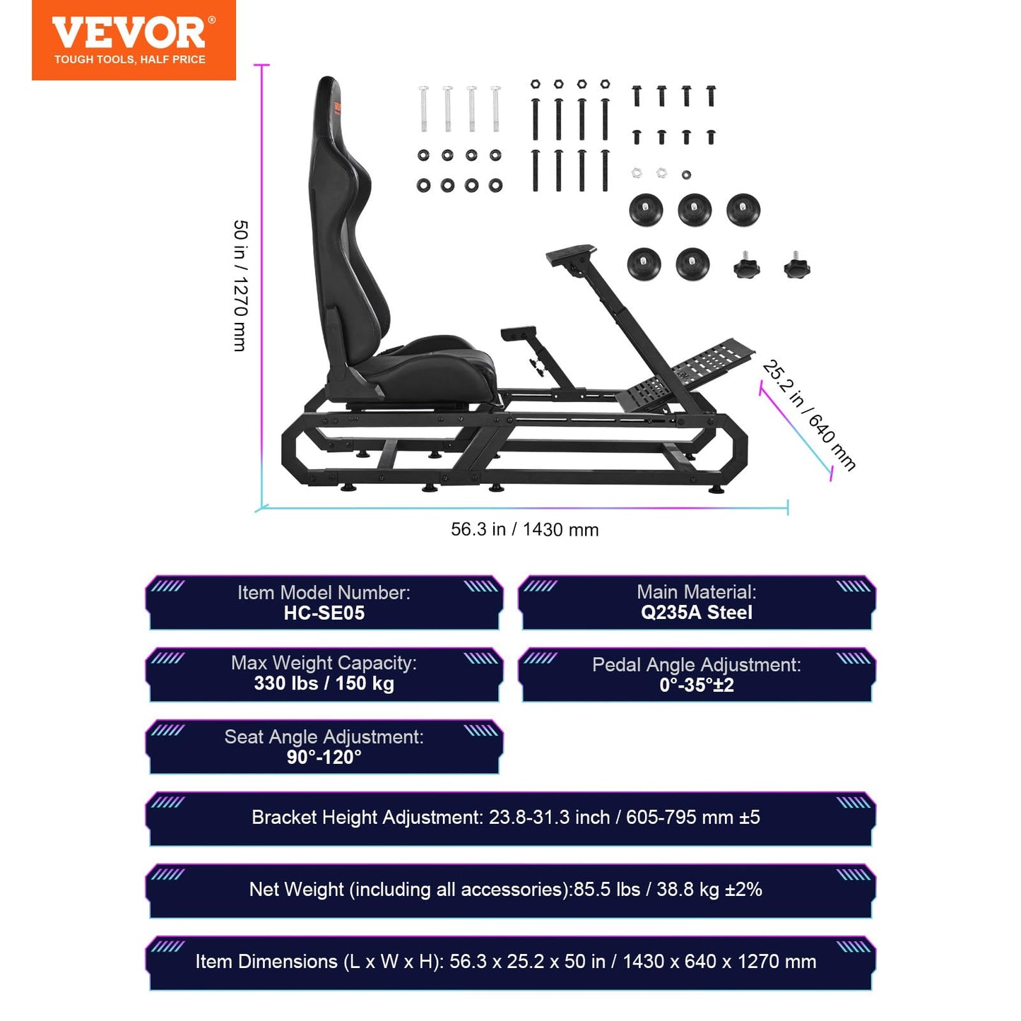 VEVOR Gaming Racing Wheel Stand, Compatible with Logitech G923/G920/G29 & Thrustmaster T248P, Heavy-Duty Adjustable Steering Wheel Stand Cockpit, 330 lbs Capacity, Compact for Sim Racing
