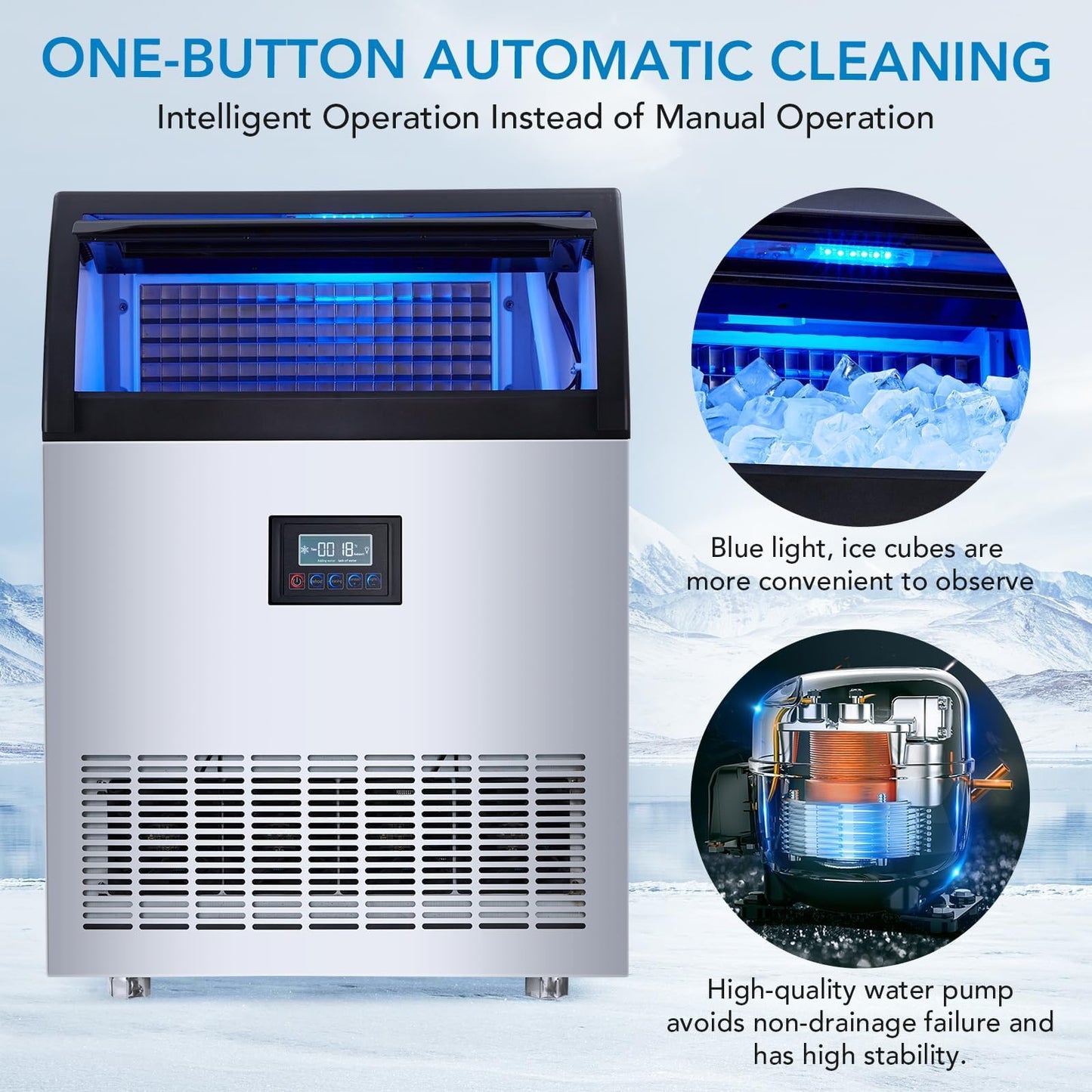 GarveeHome Commercial Ice Maker Machine - Efficient Ice Production with 200 LBS/24H and 55 LBS Storage, Fast 126 Cubes in 12-15 Min, LED Display, Perfect for Home Bar, Office, and Parties
