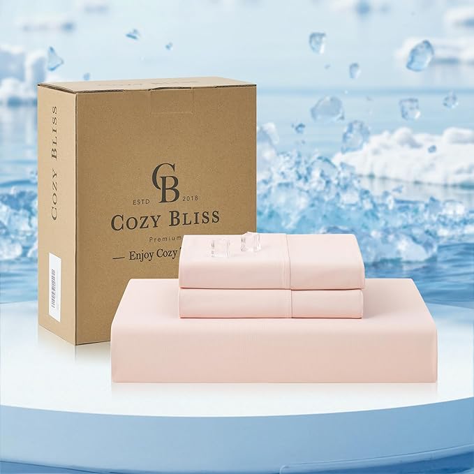 Cozy Bliss Premium Cooling Sheet Set Cali King Size, Q-Max>0.4, 3PCS No Flat Sheet with 2 Pillowcases, Breathable Fitted Sheet for Hot Sleepers & Night Sweats, Deep Pocket Up to 18 Inches, Pink