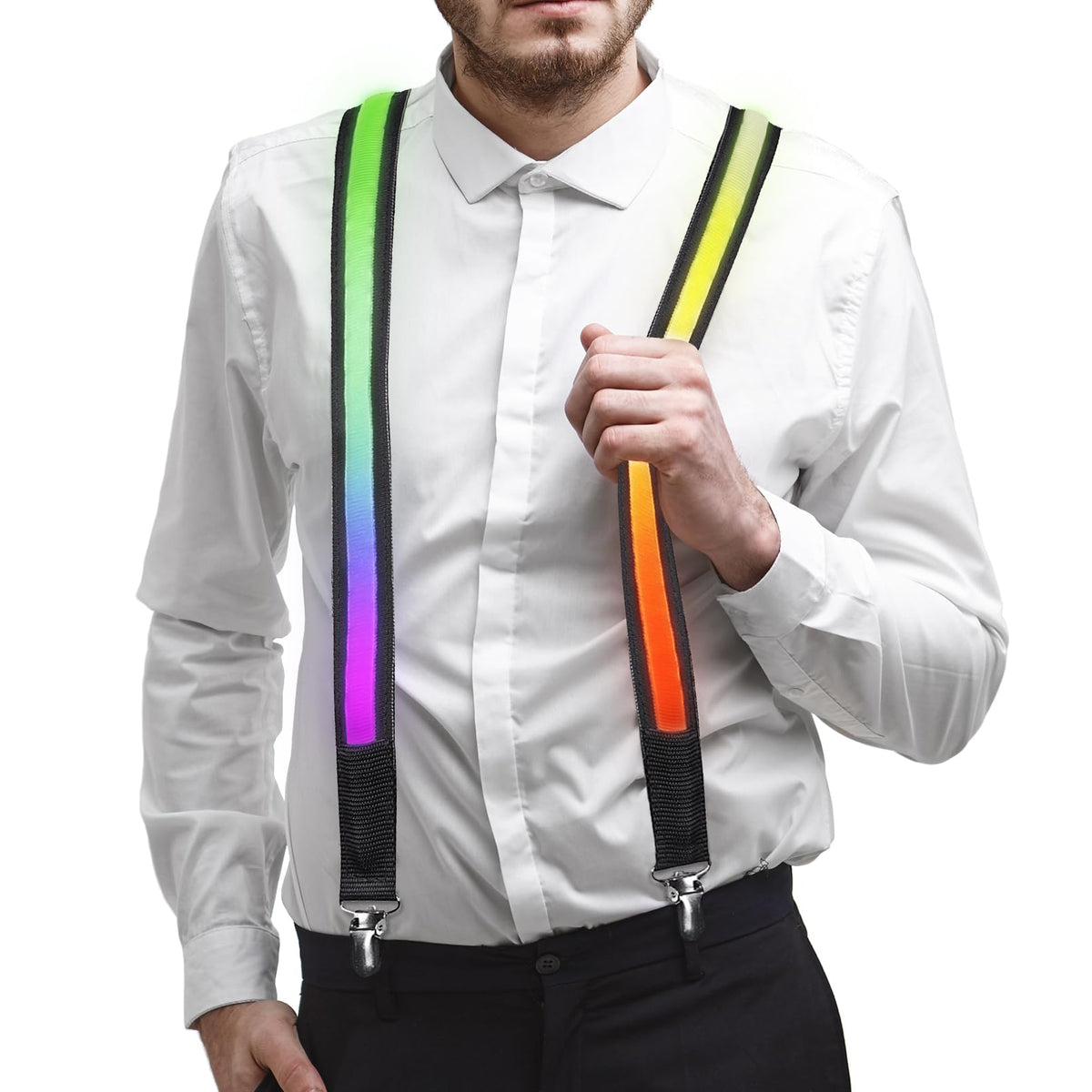 DreamsEden Light Up Suspenders LED Flashing Suspenders Glowing Adjustable Y Back Suspender Clothes for Rave Party Accessory