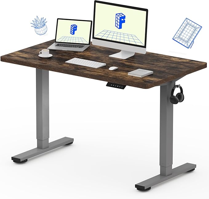 FLEXISPOT EN1 One-Piece Standing Desk 48 x 24 Inches Height Adjustable Electric Desk (Silver Frame + Rustic Top, 2 Packages)