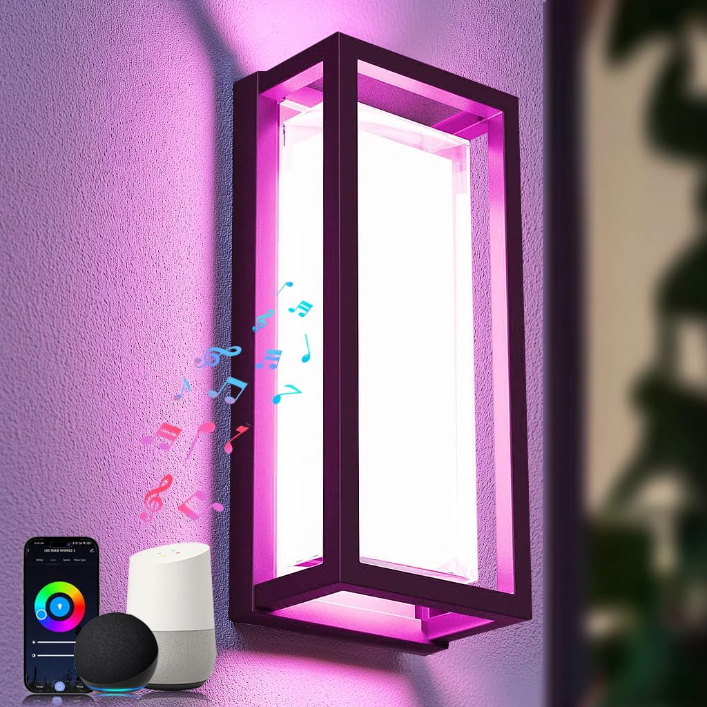 iYogaled LED Outdoor Wall Light Color Changing, 14 Inch Modern RGBCW Wall Sconce, 22W 1800LM Exterior Light Fixture, Smart Porch Lights Tuya App Control, ETL Certified