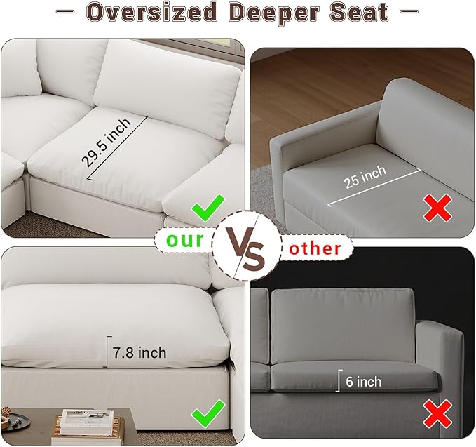 Intuition Decor 246.7" Oversized Cloud Modular Sectional Sofa,8 Seat Down Filled Sofa,Comfy Deep Seat Couch with Reversible Chaise & Cushions,Couch Cover Washable and Replaceable,White