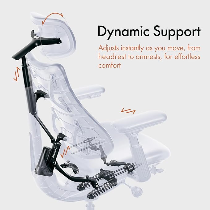 LiberNovo Dynamic Ergonomic Desk Chair + StepSync Footrest + Extra Battery Bundle - Comfy Home Office Chair with Adaptive Lumbar Support, 160° Recline & Built-in Spine Stretch, Gray+48cm
