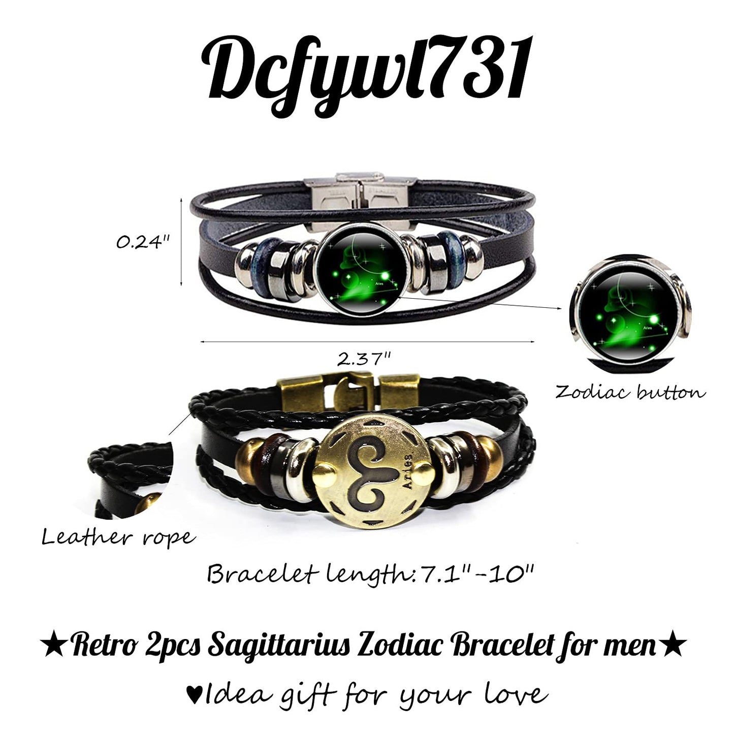 Dcfywl731 2Pcs Virgo Zodiac Bracelets for Women 12 Constellations Multilayer Leather Bracelet Handmade Woven Zodiac Sign Wrap Wr