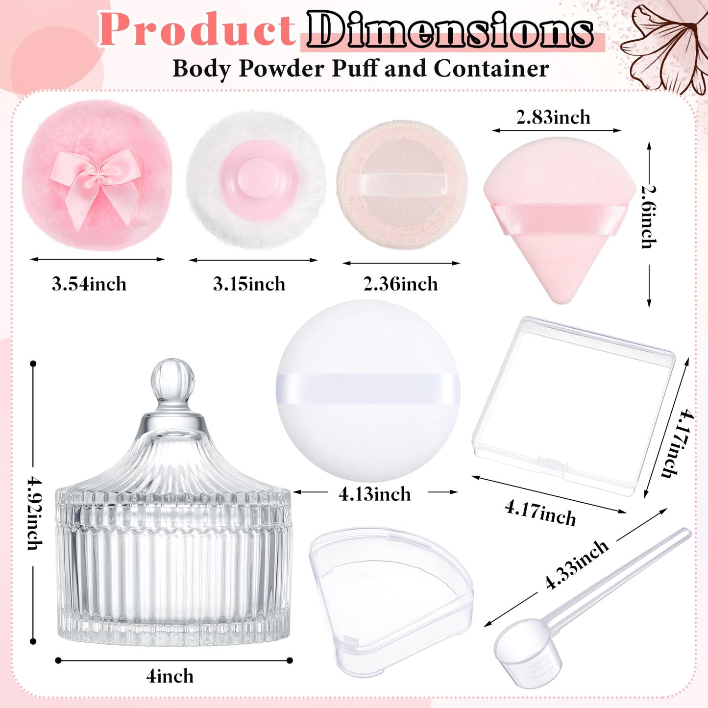 Tioncy 7 Pcs Large Body Powder Puff and Container Set Powder Container with Powder Puff Crystal Container Soft Washable Reusable