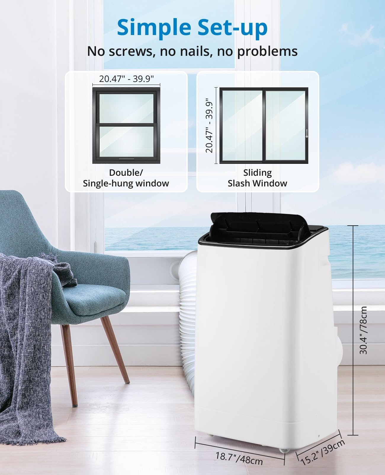Garvee 14000 BTU Portable Air Conditioner for Rooms up to 750 Sq. Ft, 3-in-1 AC Unit with Cooling, Dehumidifier & Fan, 3 Fan Speeds, 24H Timer, Energy-Saving, Remote & Window Kit, Black Top