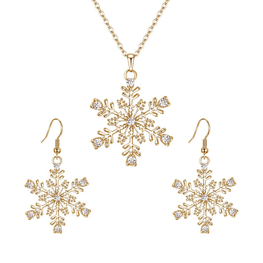 EVER FAITH Clear Crystal Christmas Gift Winter Party Snowflake Necklace Earrings Jewelry Set Gold-Tone