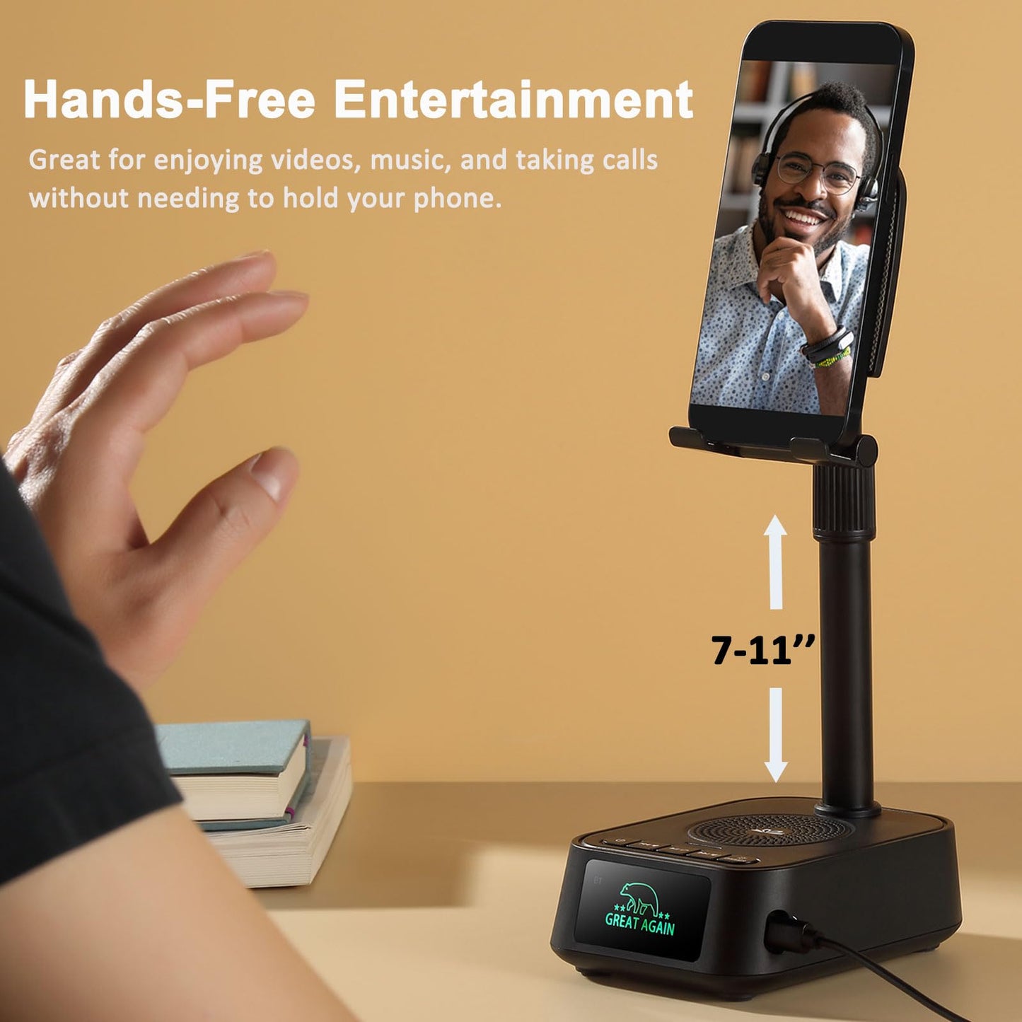 Gifts for Men Women, Phone Stand with Bluetooth Speaker, Birthday Gifts Him Her, Adjustable Height Phone Holder with HD Stereo Sound Fits All Phones &Tablet, Unique Gifts for Dad Mom Christmas