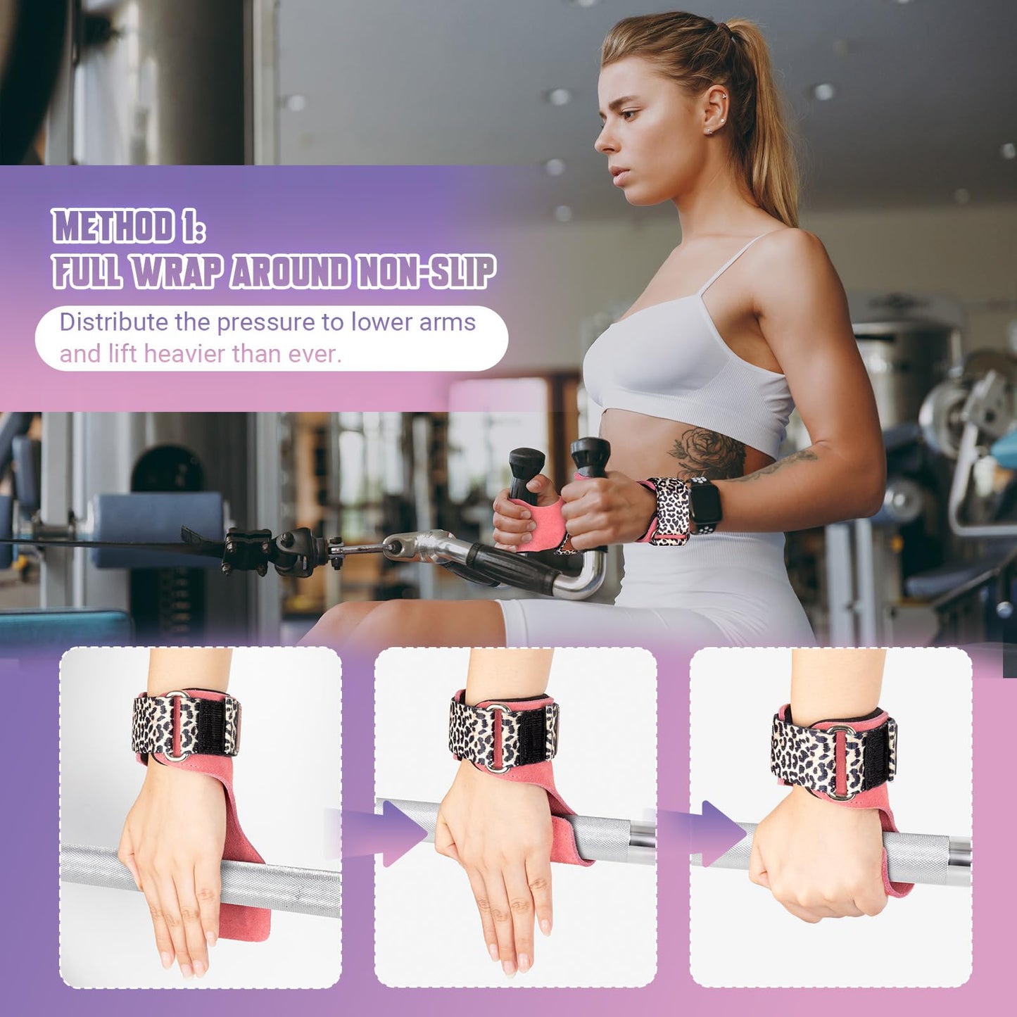 Weight Lifting Wrist Straps for Women, Adjustable Neoprene Padded Hand Grips Pro for Weightlifting, Double Layer Leather Gym Accessories Workout Straps for Deadlift, Crossfit & Pull up (Pair)