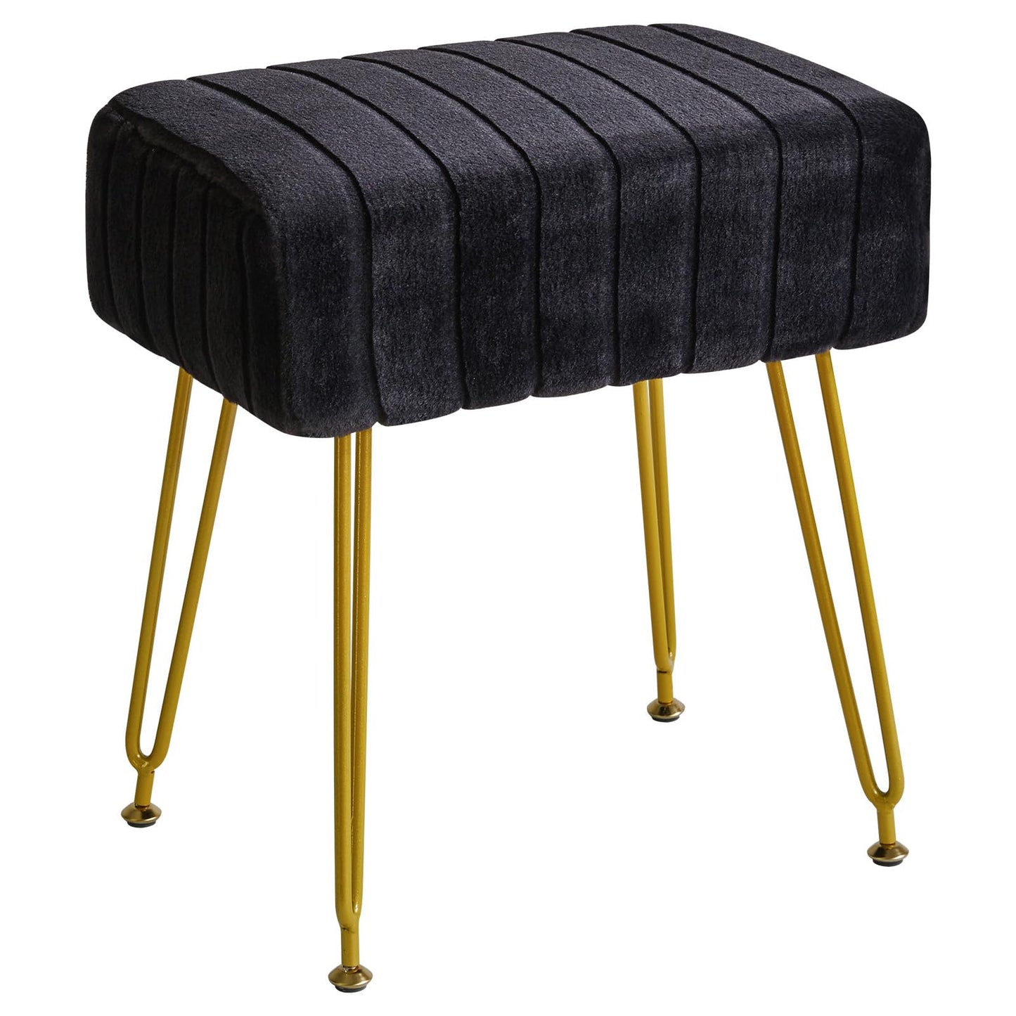 IBUYKE Velvet Rectangular Footrest Ottoman, Makeup Vanity Stool Side Table, Dressing Table Seat, Pouf Couch Stool, Golden Steel Legs, Black LG-51B