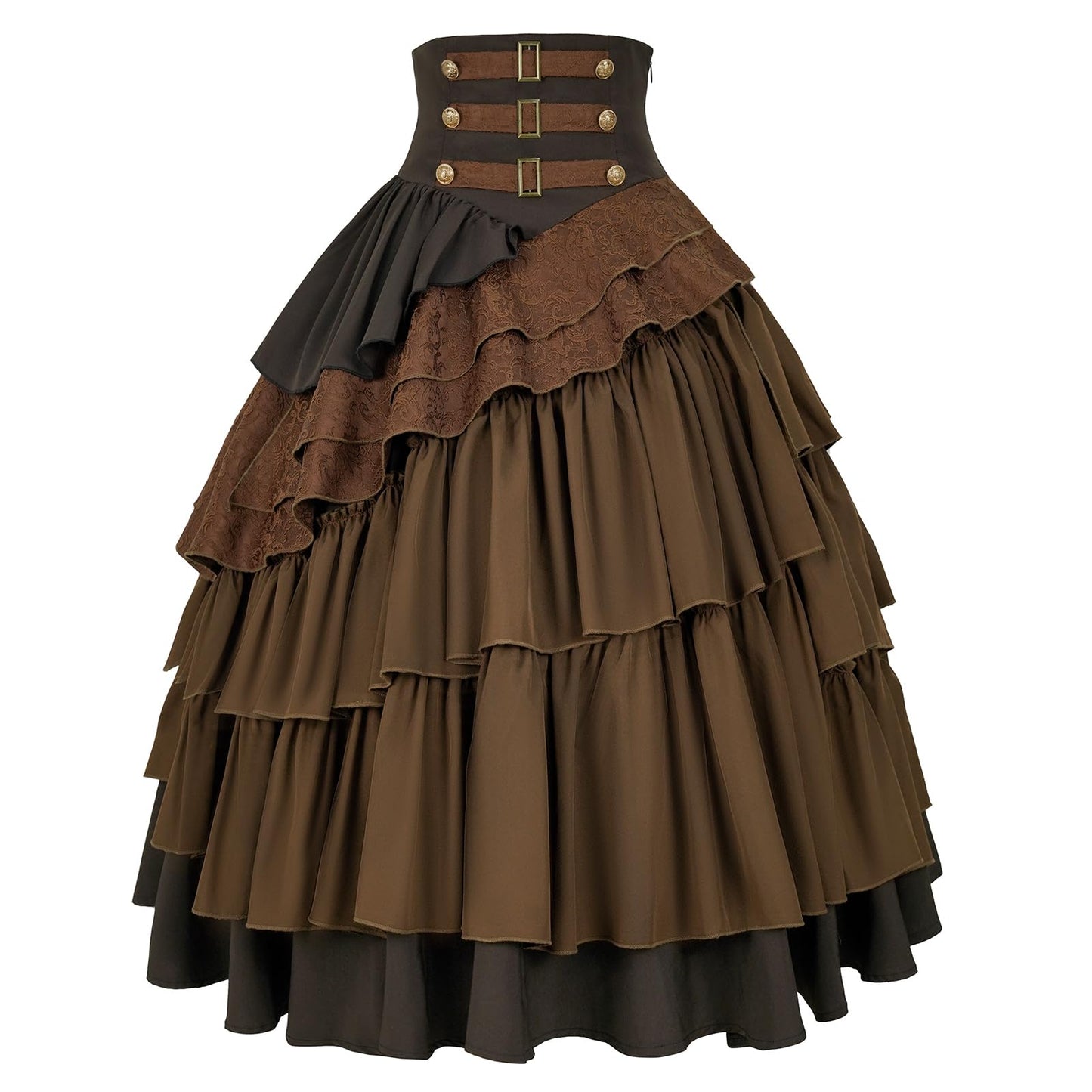 IWQBQ Women's Steampunk Gothic Skirt Pirate High Waisted Layered Ruffle Skirt(Z2886BN,S)