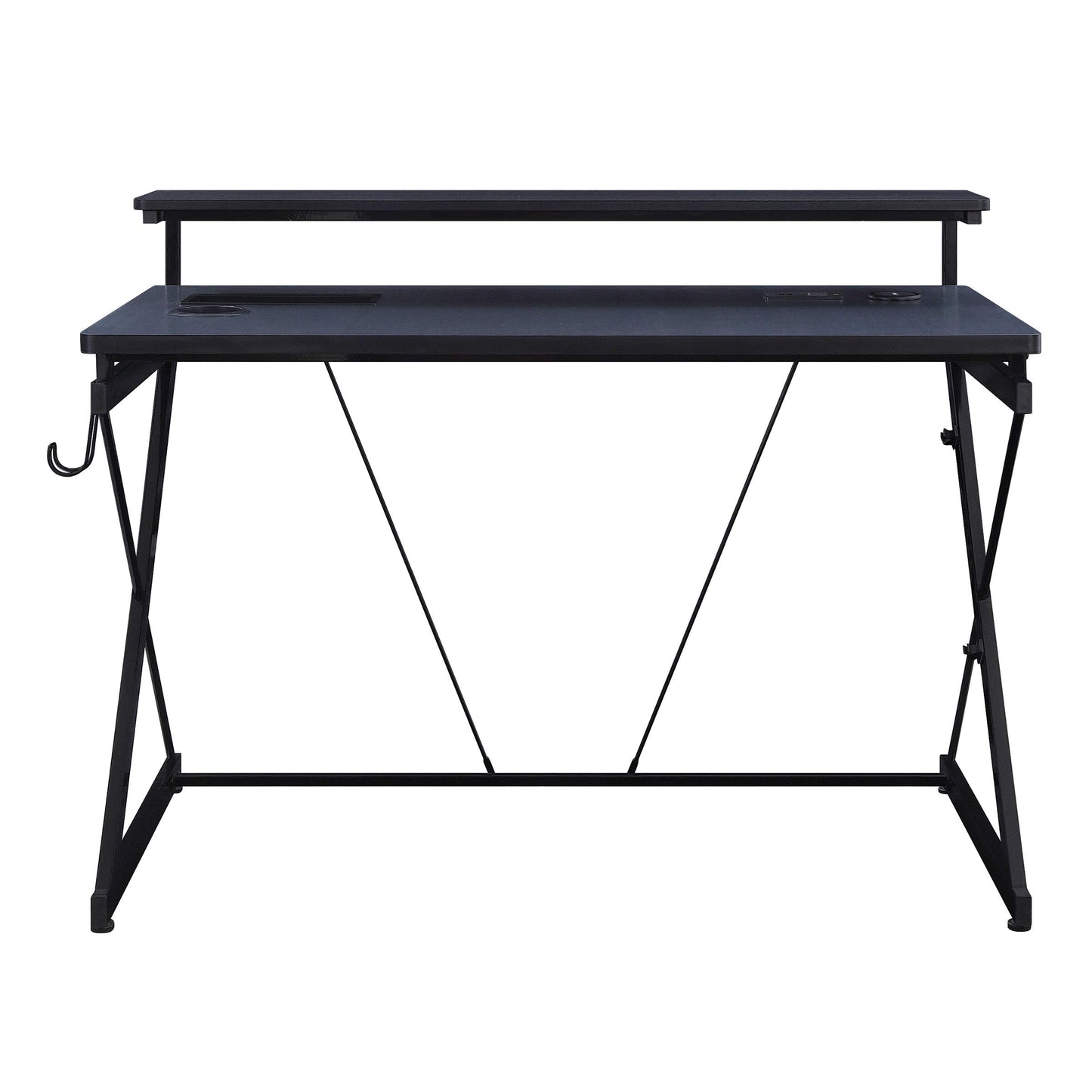 OSP Home Furnishings Emulator Battlestation Gaming Desk with RGB LED Lights, Black