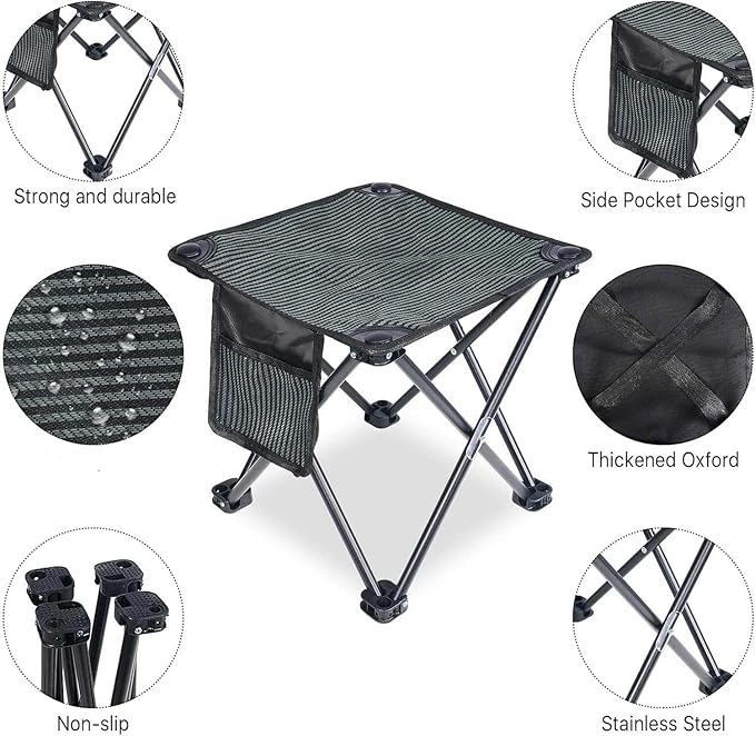 Tevaibo 2 Pack Camping Stool Portable, 13.7 Inch Folding Stool for Outdoor Gardening, Fishing, BBQ, Hiking with Carry Bag(400 LBS Capacity)