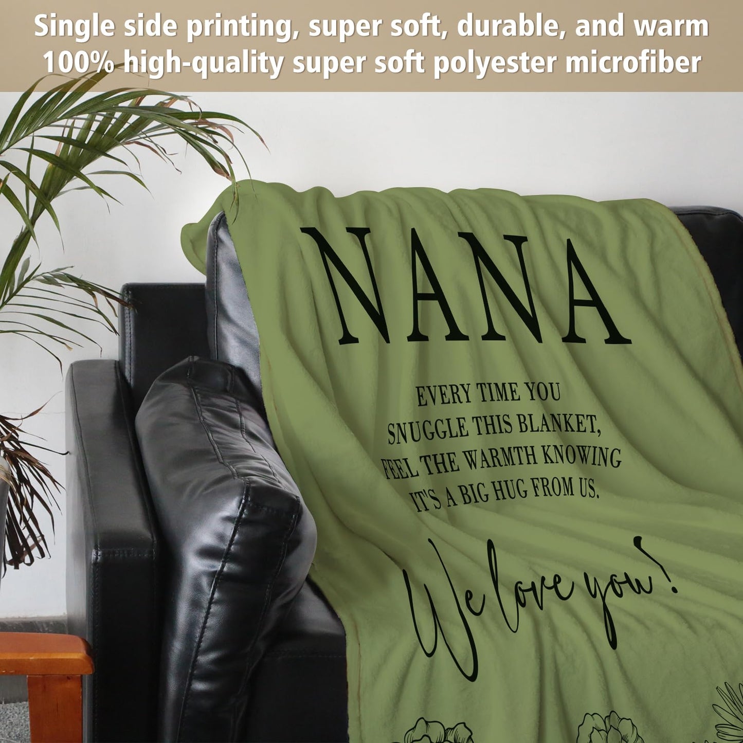 Nana Gifts, Gifts for Nana Blanket, Nana Birthday Gift from Grandkids, to My Nana Grandma Throw Blanket 50" x 60", Grass Green