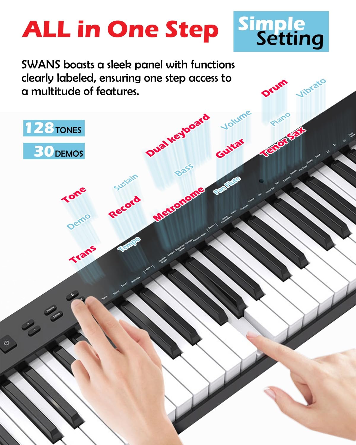 NikoMaku Semi-weighted 88 Keys Piano Keyboard Compact Portable Digital Piano Set for Beginners with Stand, Carrying Case, Sustain Pedal, Headphones, SWAN-S Black