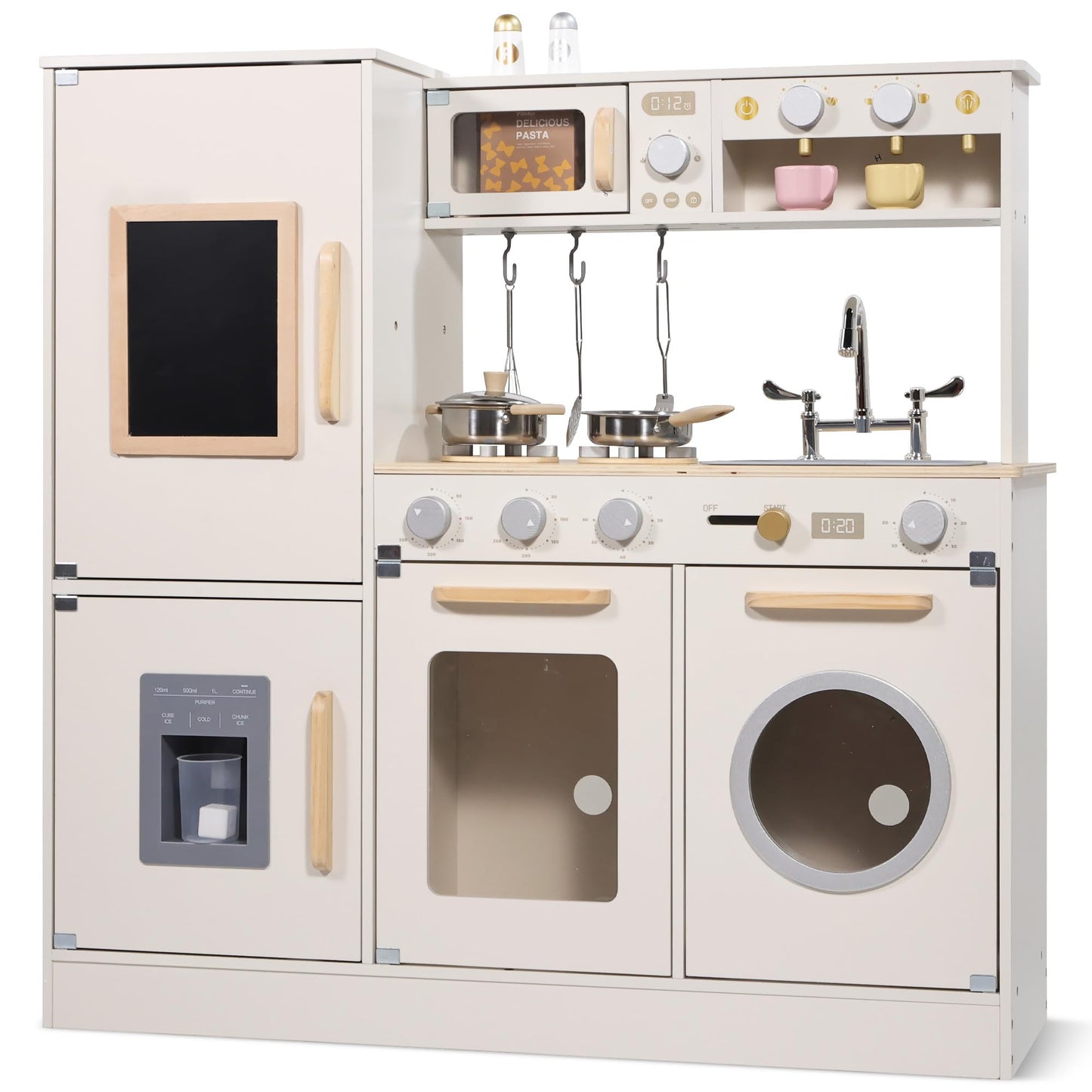 Pithfor Wooden Kitchen Playset for Kids Toddler, Pretend Play Kitchen Set Toy for Girls and Boys, with Kitchen Accessories