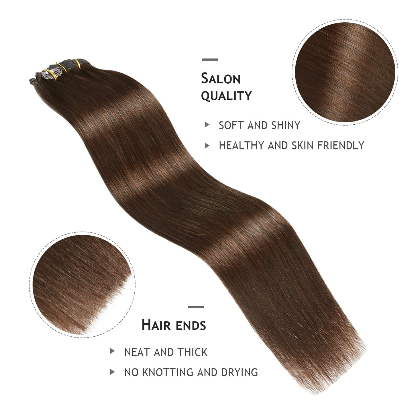 YILITE Clip in Hair Extensions 120g 8Pcs/Pack Chocolate Brown Double Weft Silky Straight Remy Human Hair Thick Clip in Real Hair