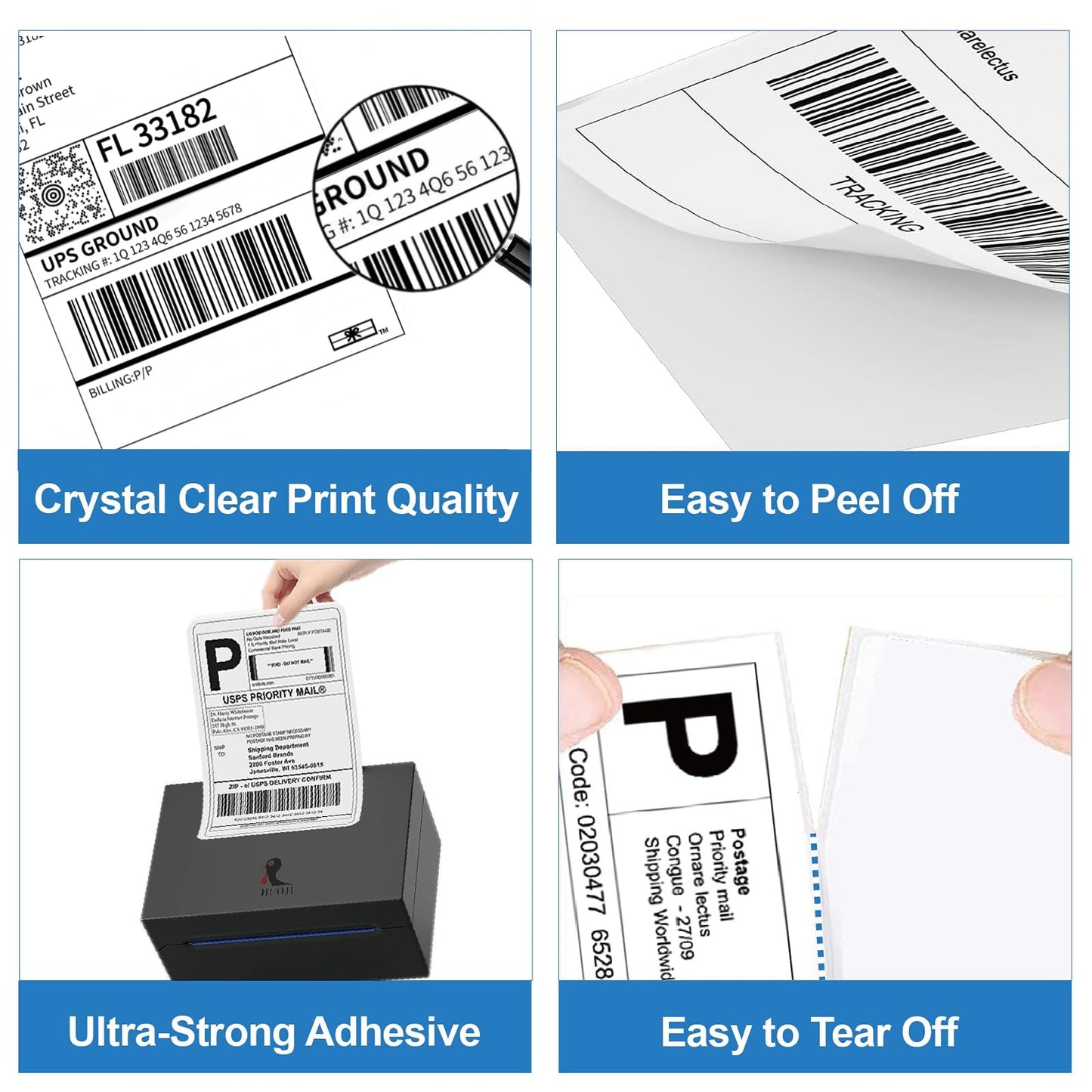 4x6 Thermal Labels 500/Stack, HUOJI Shipping Thermal Labels 4x6 Fanfold Compatible with Rollo, Zebra, MUNBYN Printers (Commercial Grade)