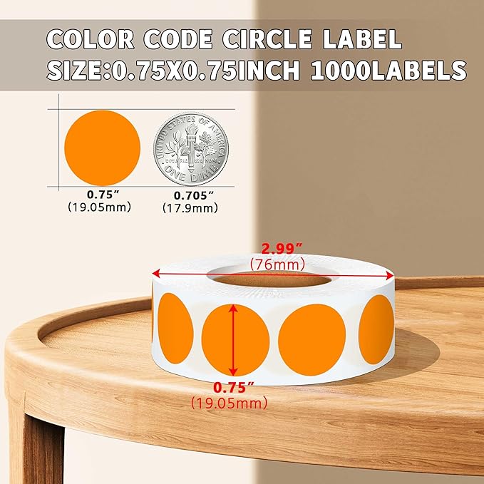 0.75 Inch Multi - Purpose Removable Labels,1000 PCS 3/4" Orange Dots for Classroom, Papers, Market, Price Tags, and Library Book Labels. Non - Printable Round Colored Stickers