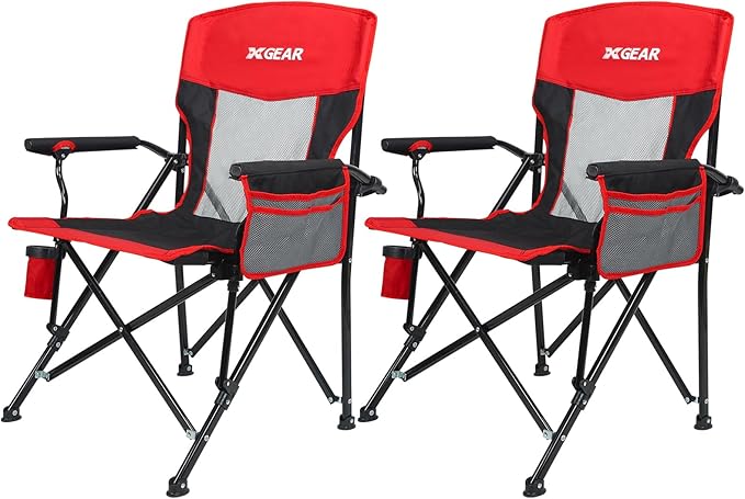 Camping Chair for Adults 350 LBS Support Camp Chair 2PCS with Breathable Mesh Back Fabric with Arm Rest Cup Holder and Por...