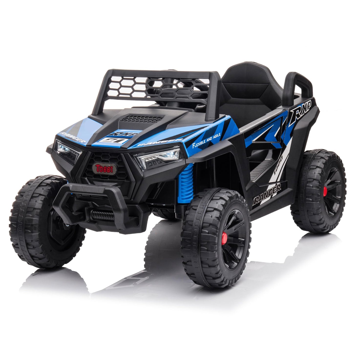 TOBBI 12V Kids Ride on Car, Electric Off-Road UTV Truck with Forward and Reverse Functions, Double Open Doors, Safety Belt, Horn, Music, and Lights for Kids Aged 3-5 Years (Blue)