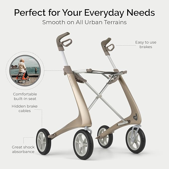 byACRE Carbon Ultralight Rollator Walker - 10.6 lbs Adult Walkers with 4 Wheels and Seat - Lightweight Seated Walkers with Wheels - Foldable Rolling Walker with Seat - Walker for Adults