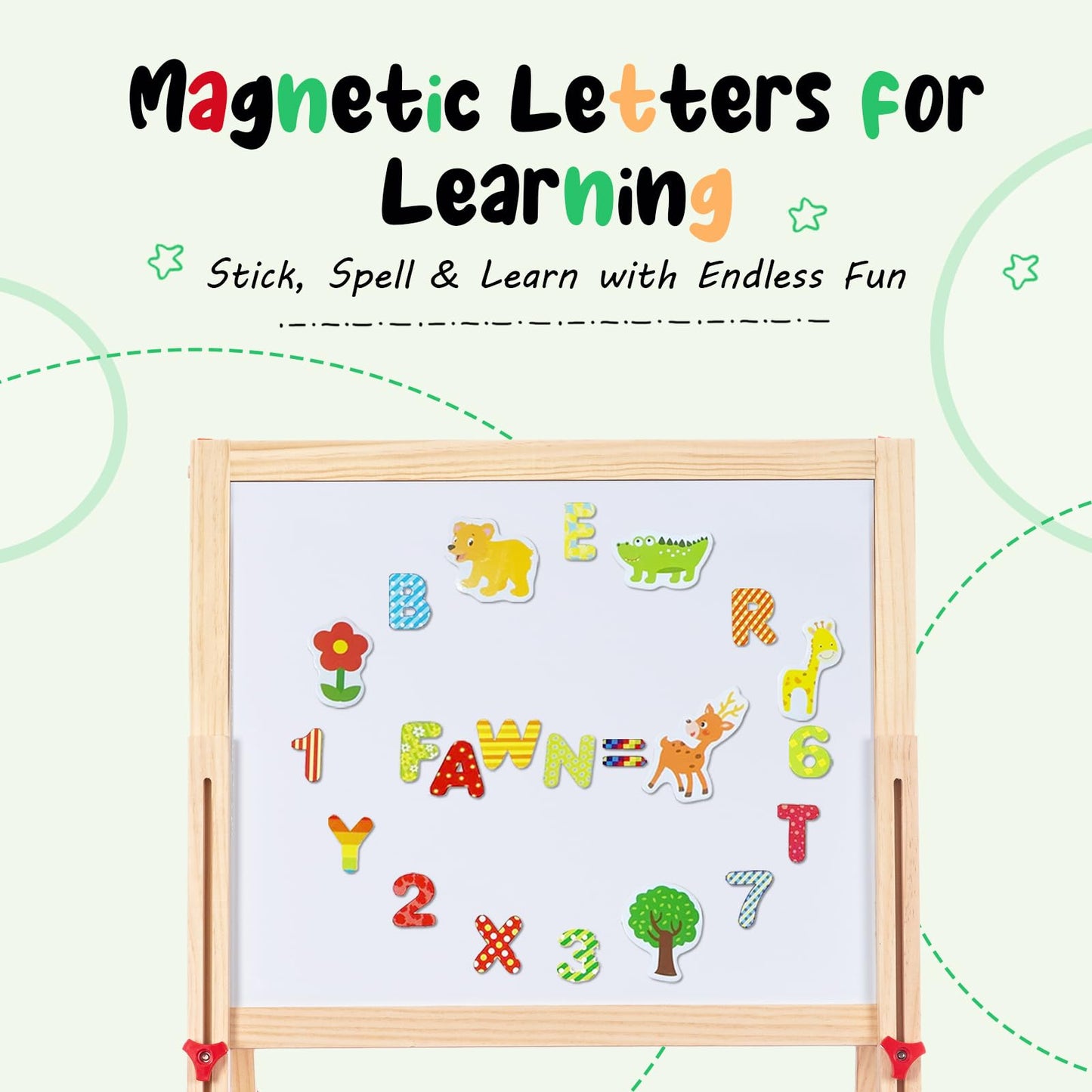 Foldable Kids Painting Easel Double Sided Chalkboard & Magnetic Whiteboard Wooden Art Easel Adjustable Height with Accessories Gift for Toddlers and Kids Ages 3-8