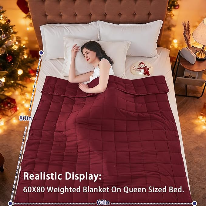 yescool Weighted Blanket for Adults (20 Lbs, 60”X 80”, Red) Heavy Thick Bed Blanket Queen/Full Size for Sleeping Perfect for 190-210 Lbs, Cozy Gifts for Women, Machine Washable