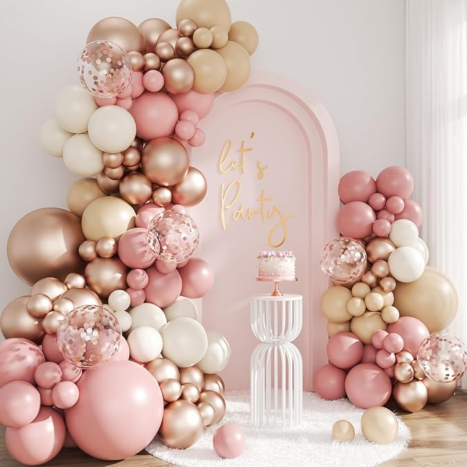 Dusty Pink Balloon Arch Kit, 143Pcs Boho Blush Pink Sand White Nude Rose Gold Balloons Garland Arch Kit Confetti Balloons ...
