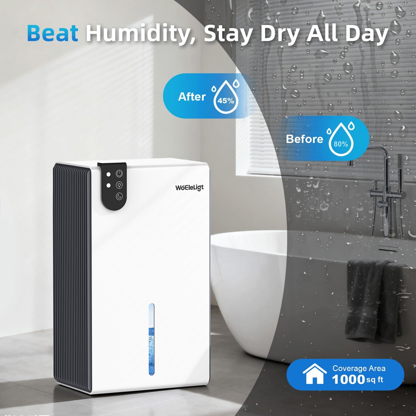 98 OZ Small Dehumidifier for Home 1000 Sq Ft, Quiet Dehumidifier with Drain Hose, Auto Shut-Off, Sleep Mode, 7-Color Light for Basement, Bedroom, Bathroom, Closet, RV (Sliver White)