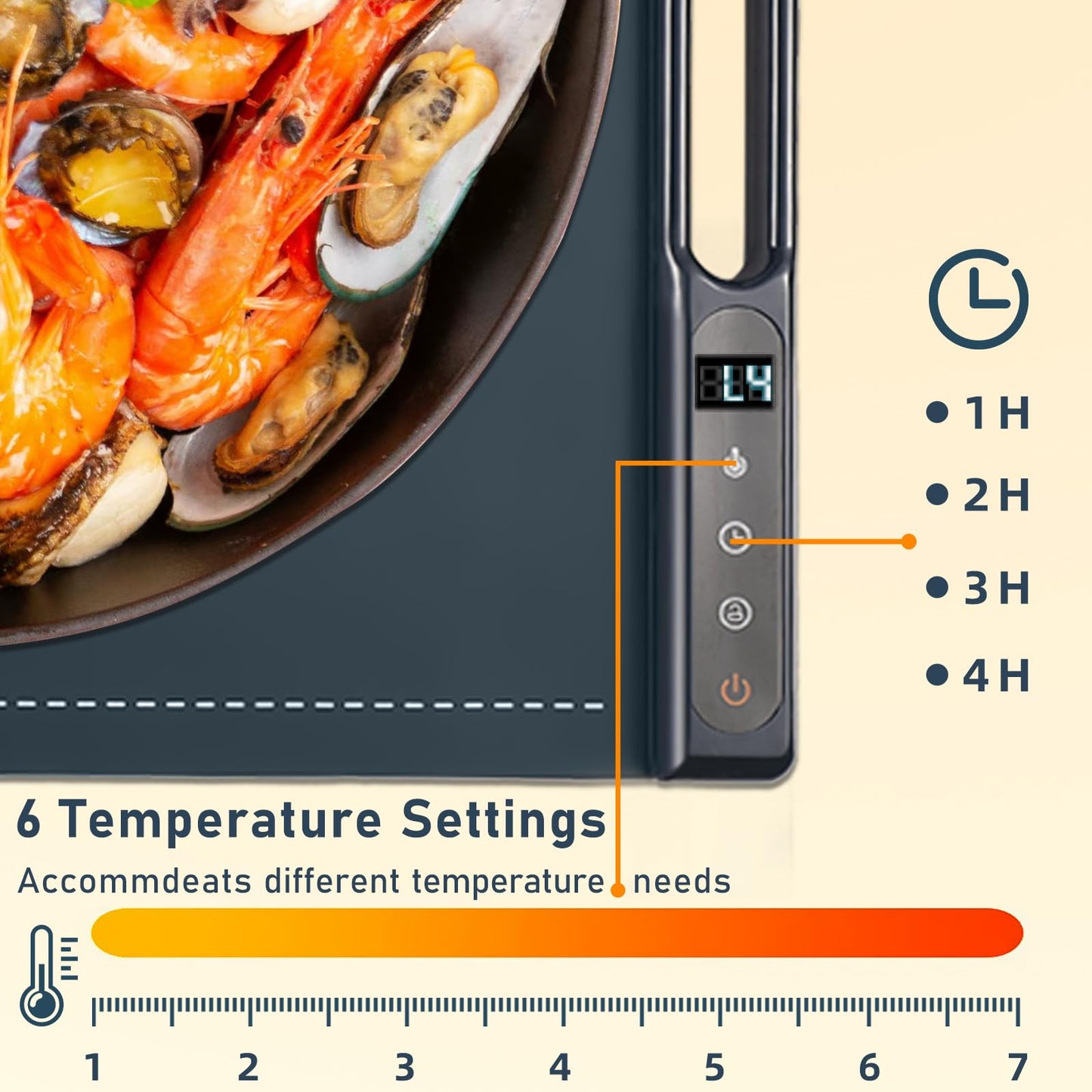 Food Warming Tray,10-Second Fast Heating,7 Temperature Settings with Timer & Overheat Protection.Warming Trays for buffets Party & Daily Use, Flexible Storage,Keeps Food Warmers and Fresh (Dark Blue)