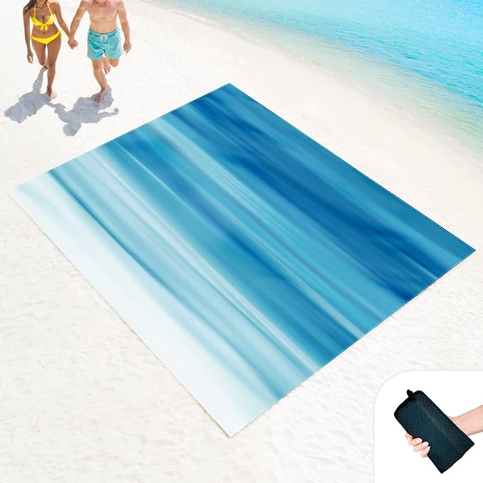 LkDiramio Beach Blanket Sand Proof Waterproof Oversized 100" x 80" Sand Free Mat with Corner Pockets and Mesh Bag for Outd...