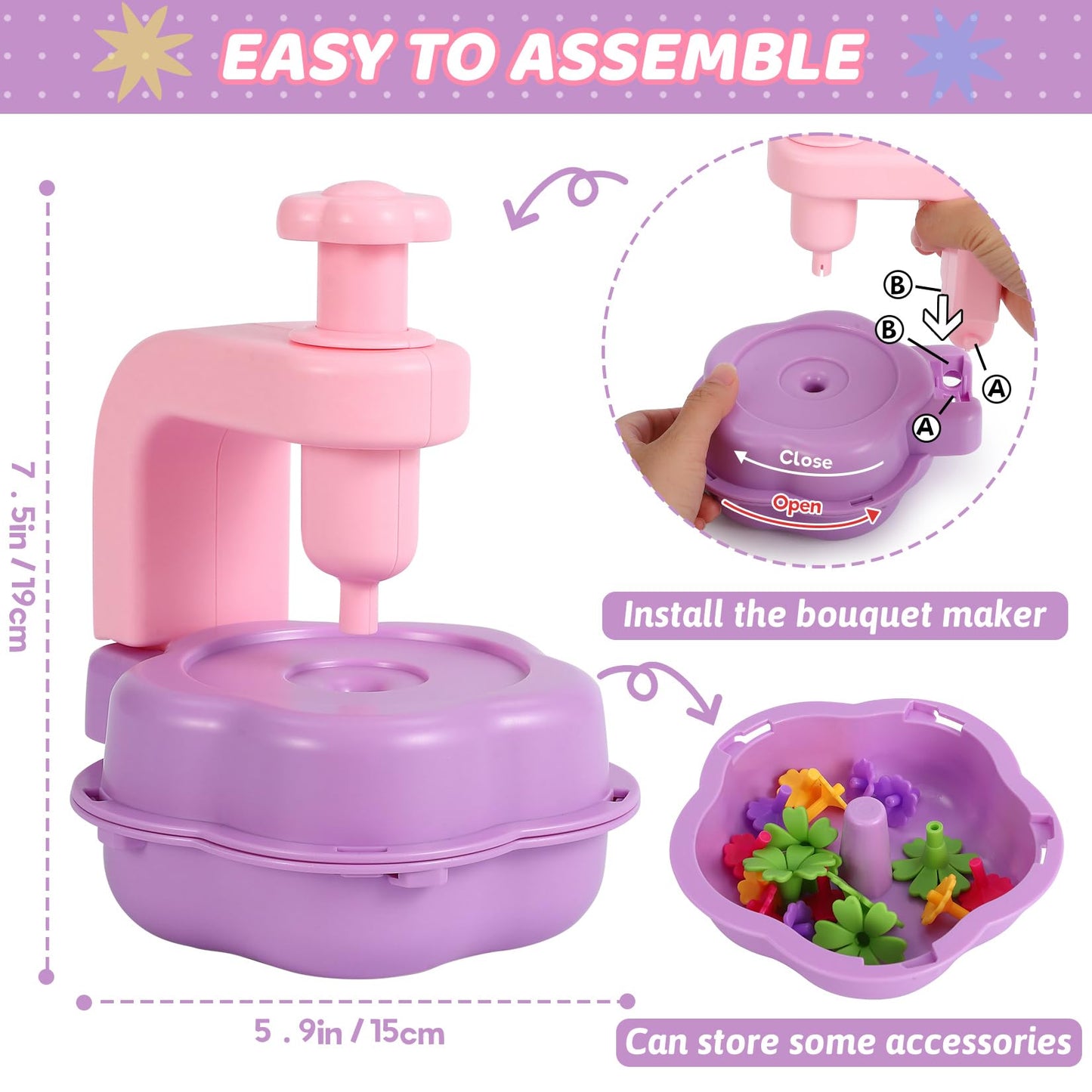 Flower Craft Kits for Girls - Arts and Crafts for Kids Ages 4-8, Gifts for 4 5 6 7 8 9 Year Old Girls, Mess-Free Art Craft Activity Toys, Kids Flower Making Kit, DIY Creative Toys Gifts for Toddler