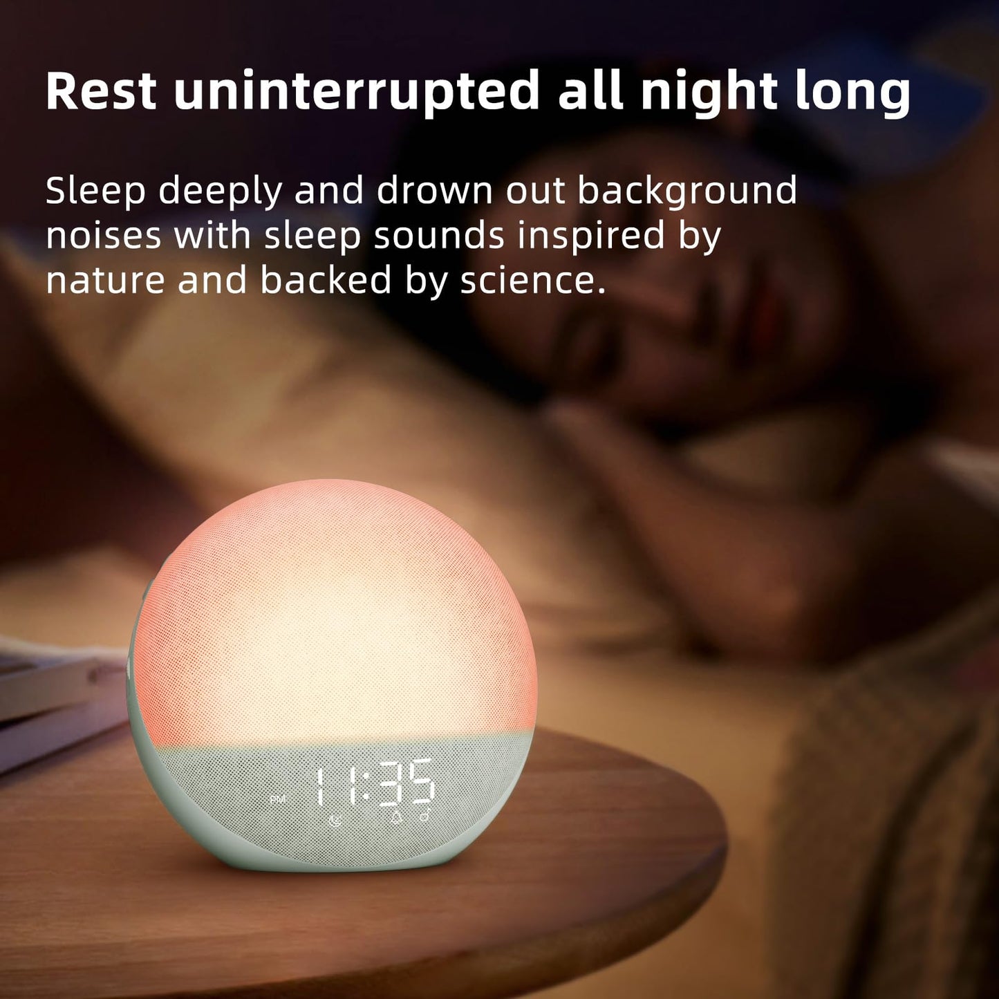 Sunrise Alarm Clock White Noise Machine: Natural Wake Up Light - Dimmable Clock with Bluetooth Speaker for Bedroom - 25 Sleep Sounds for Baby Adults Kids Sage Green