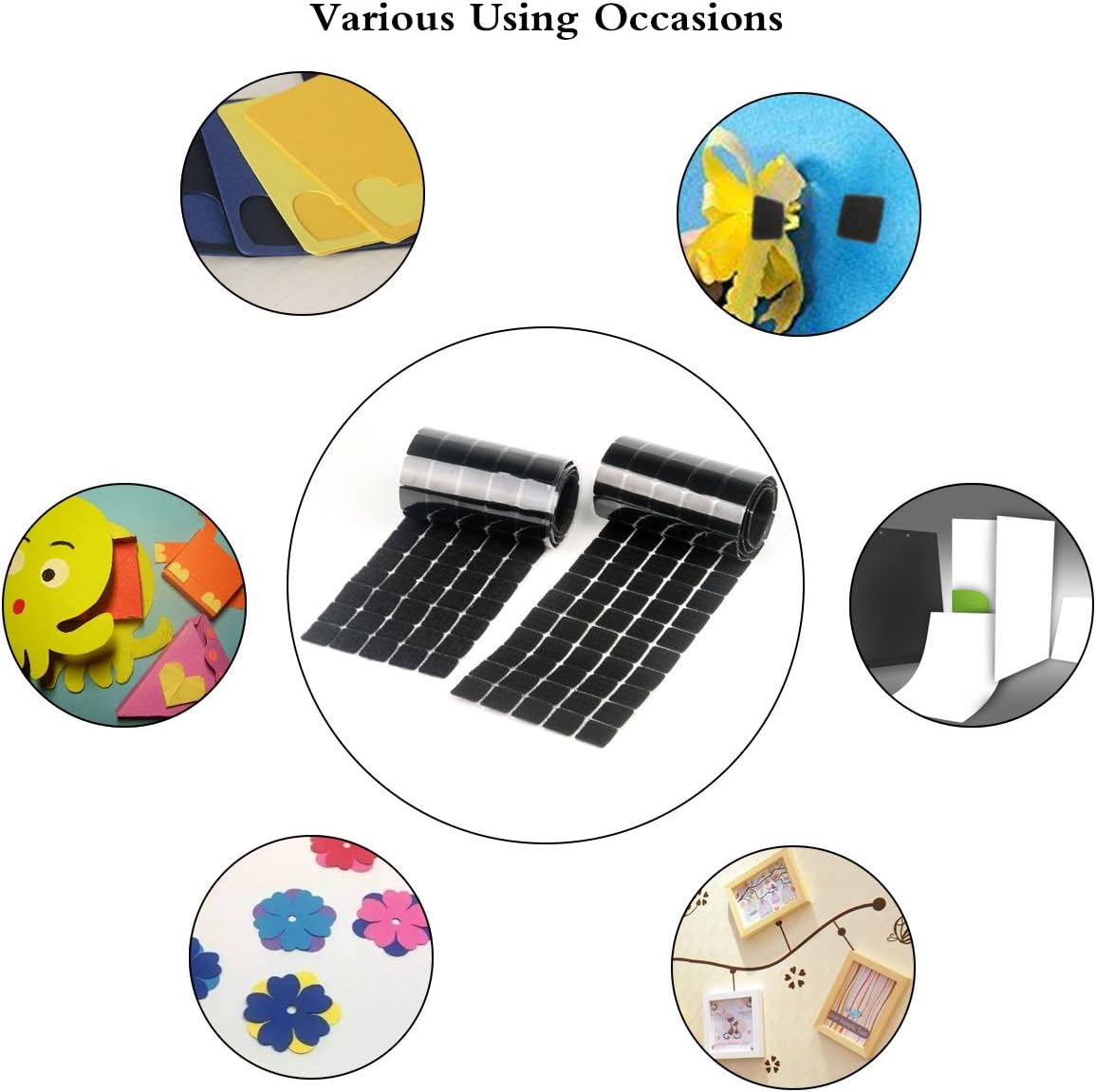 Self Adhesive Dots, 0.59 Inch Diameter 400pcs(200Pairs) Strong Sticky Hook Tapes, Square Adhesive Back Loop Nylon Strips with Waterproof Fastener,Perfect for School Classroom,Office,DIY-Black