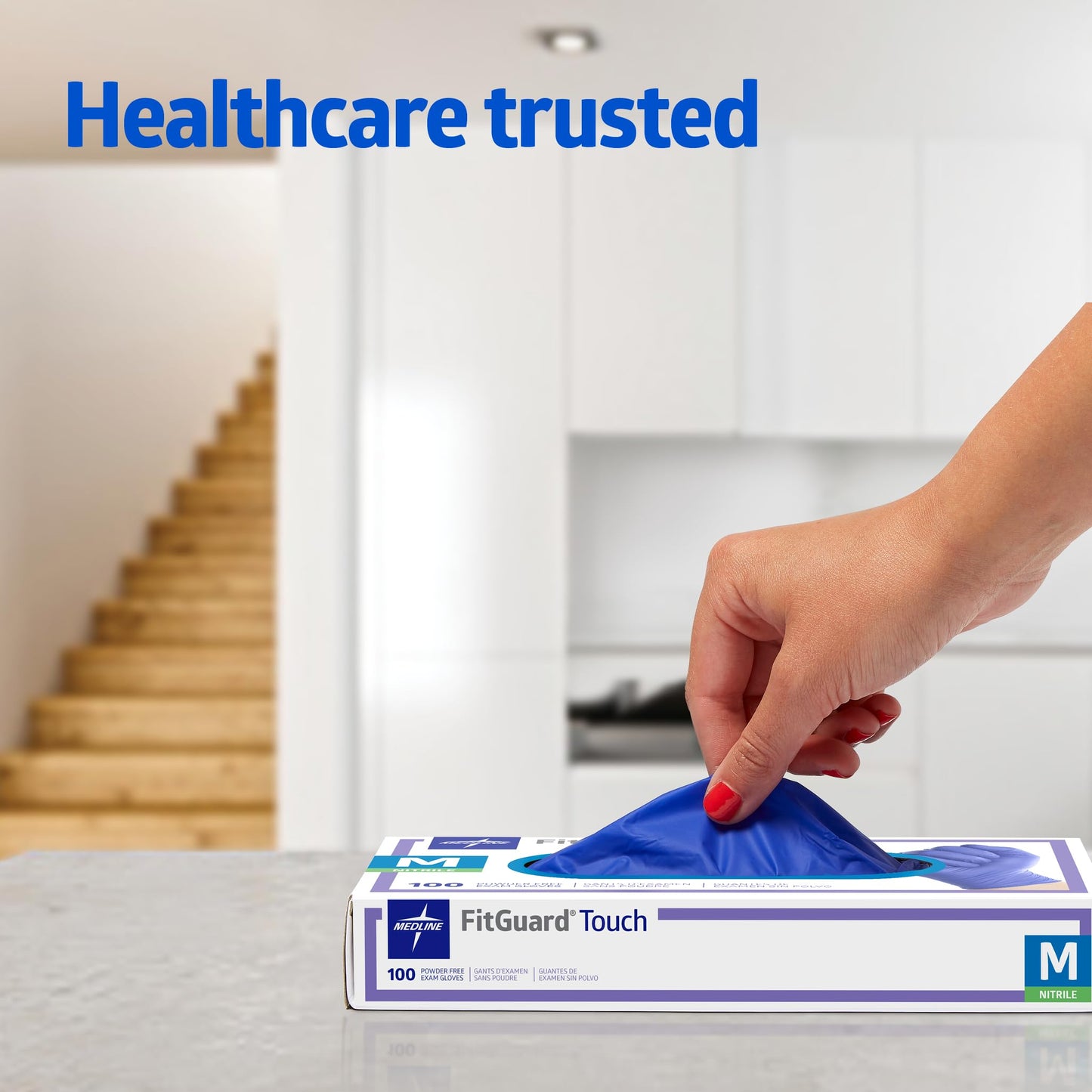Medline FitGuard Touch Nitrile Exam Gloves, 100 Count, Large, Powder Free, Disposable, Not Made with Natural Rubber Latex, Excellent Sense of Touch for Medical Tasks, Durable for Household Chores