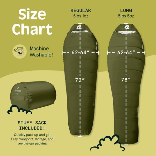 Retrospec Dream 5 Mummy Sleeping Bag for Camping - Insulated Cold Weather, Lightweight, Water-Resistant With Adjustable Draw Cords and Stuff Sack